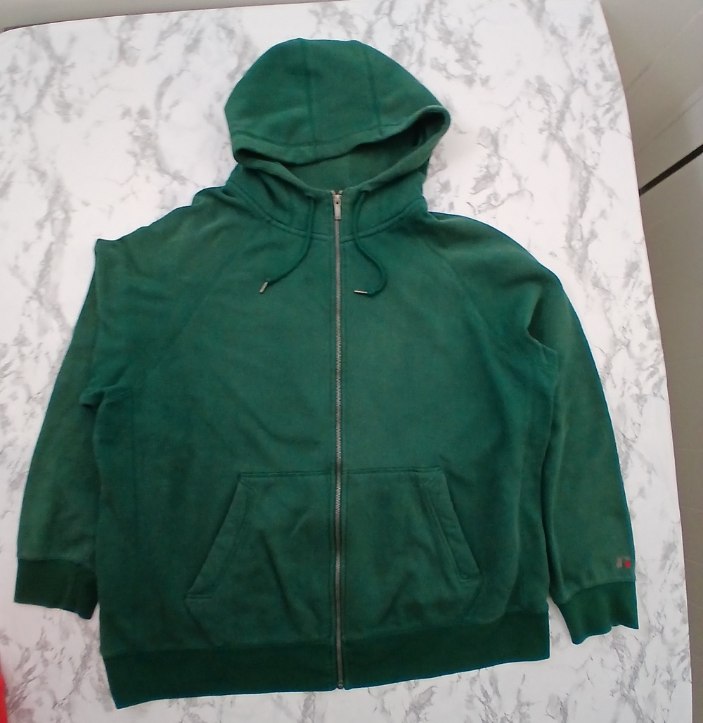 Russell Athletic Hoodie Mens M Green Full Zip Heavyweight Embroidered Logo